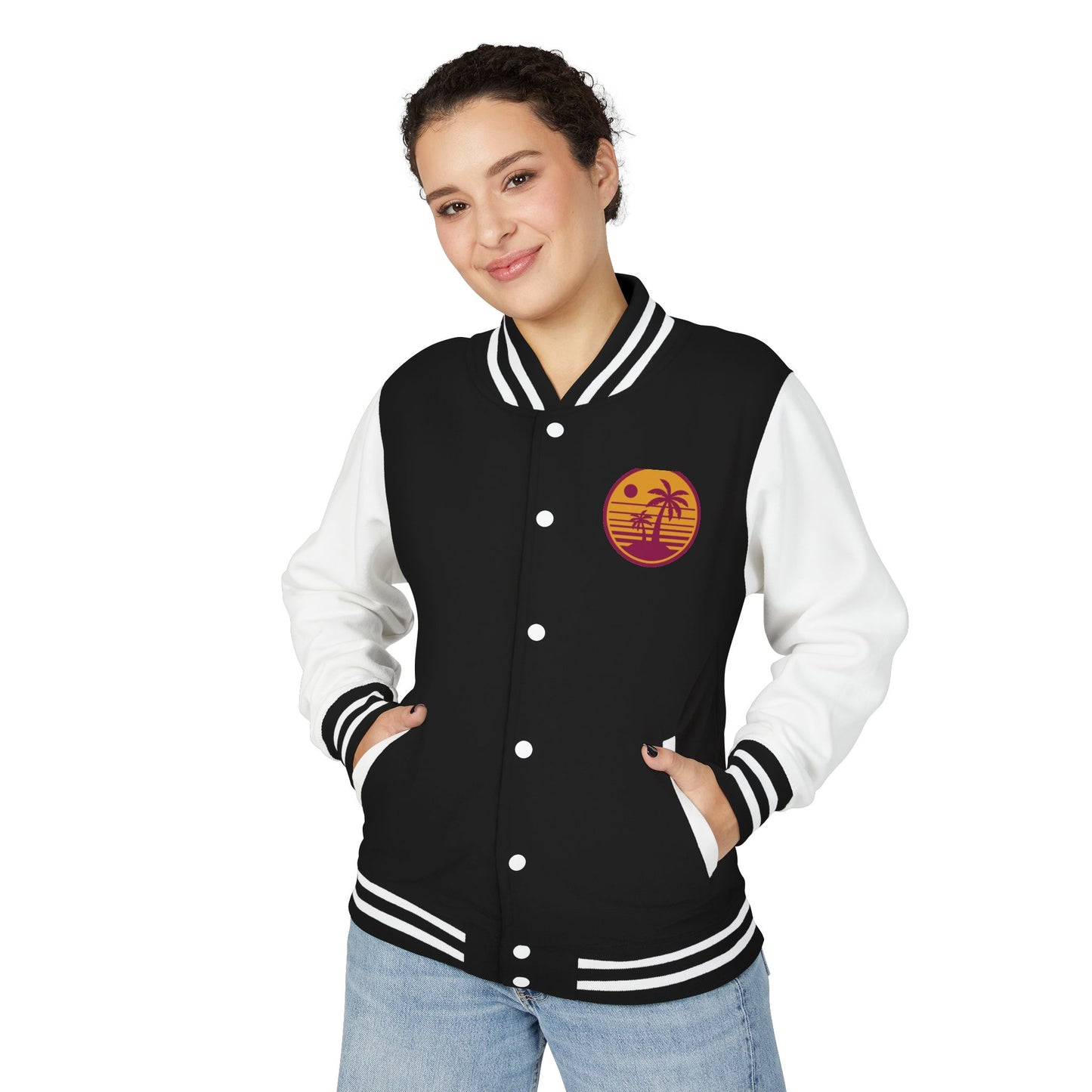 Retro Sunset Letterman Jacket - Unisex Heavyweight Varsity Style