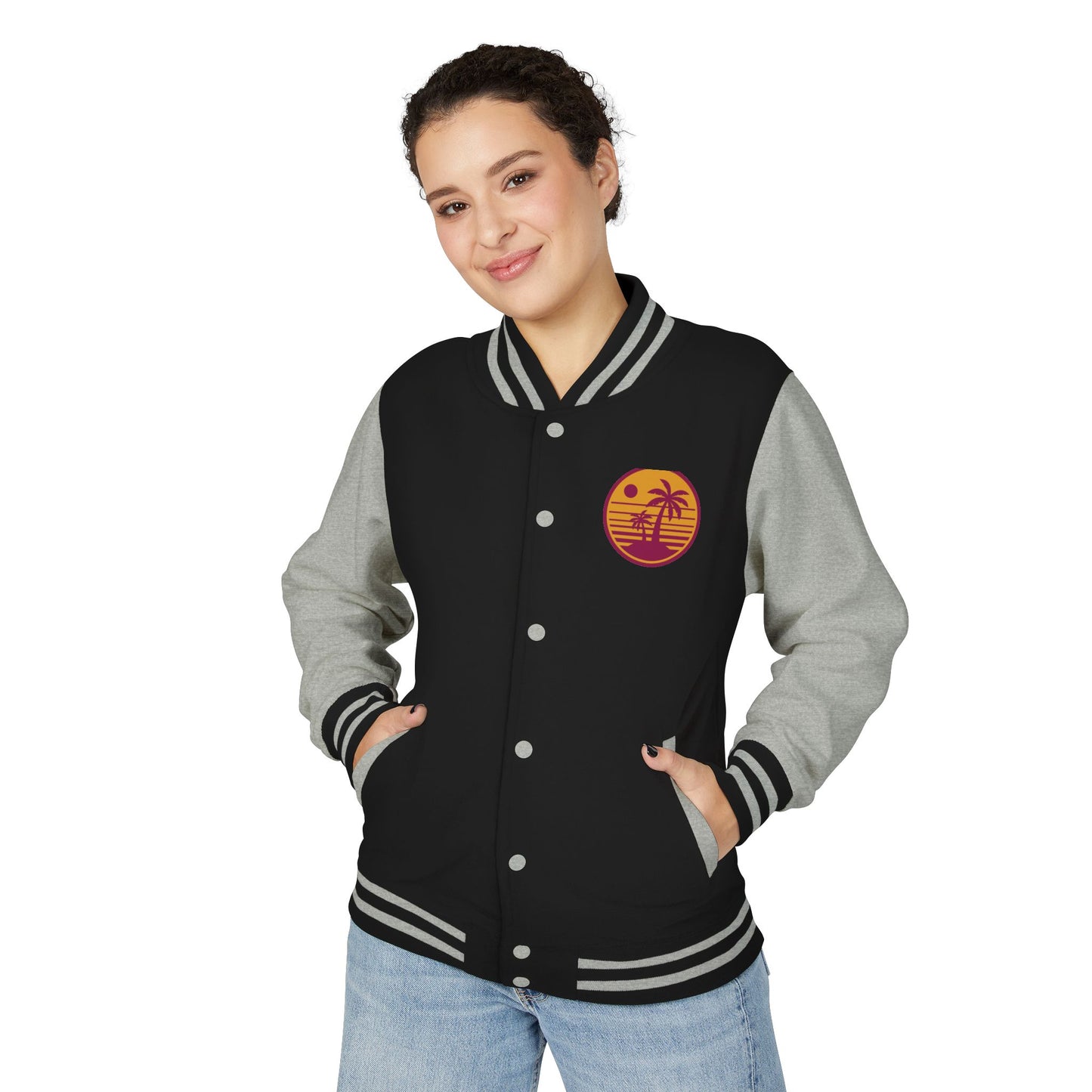 Retro Sunset Letterman Jacket - Unisex Heavyweight Varsity Style
