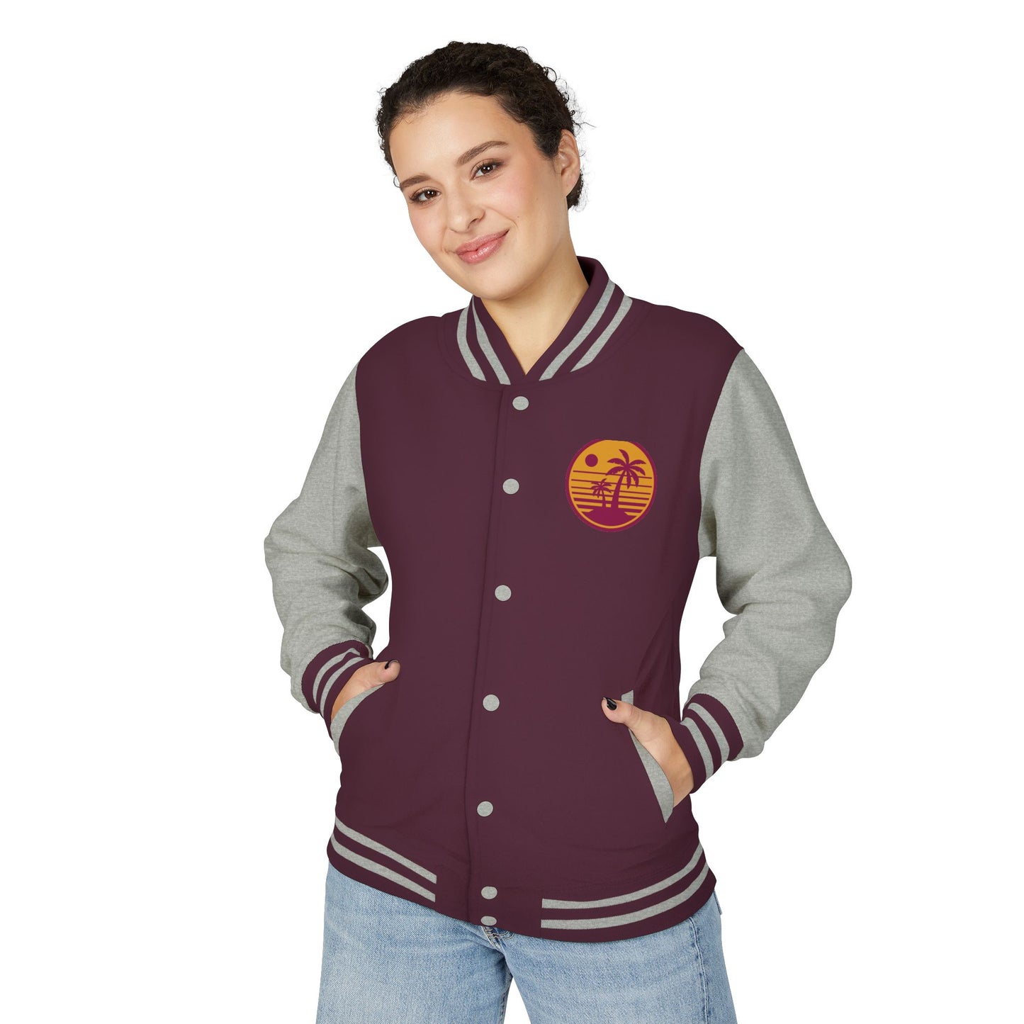 Retro Sunset Letterman Jacket - Unisex Heavyweight Varsity Style