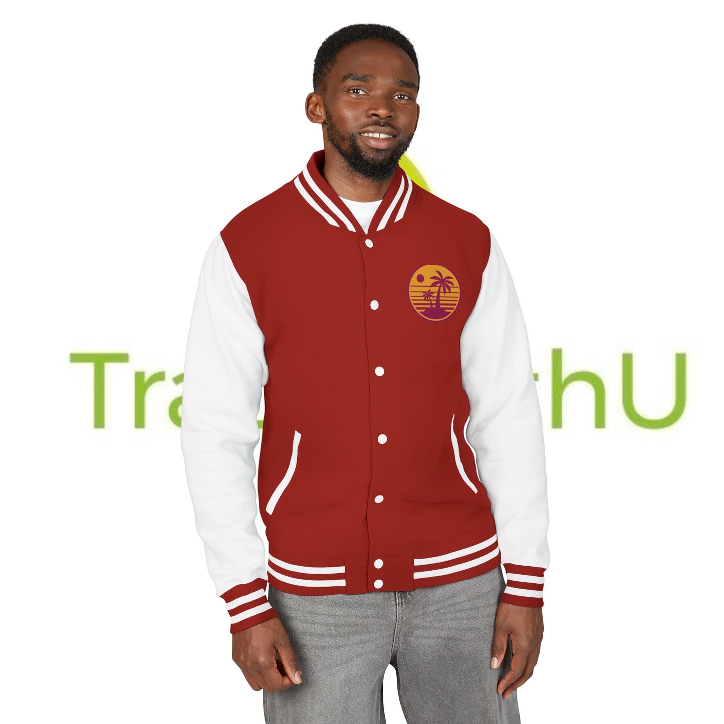 Retro Sunset Letterman Jacket - Unisex Heavyweight Varsity Style